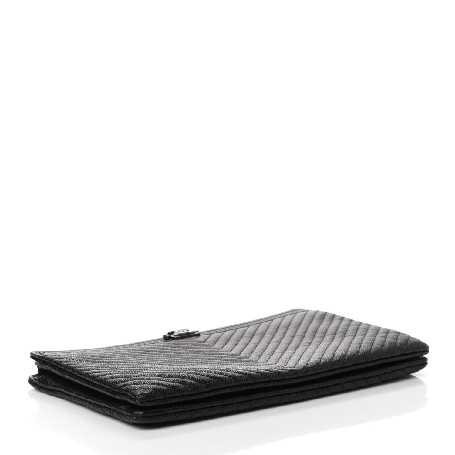 Chanel Caviar Chevron Quilted Small Zipped Boy Pouch Black 6 of 8