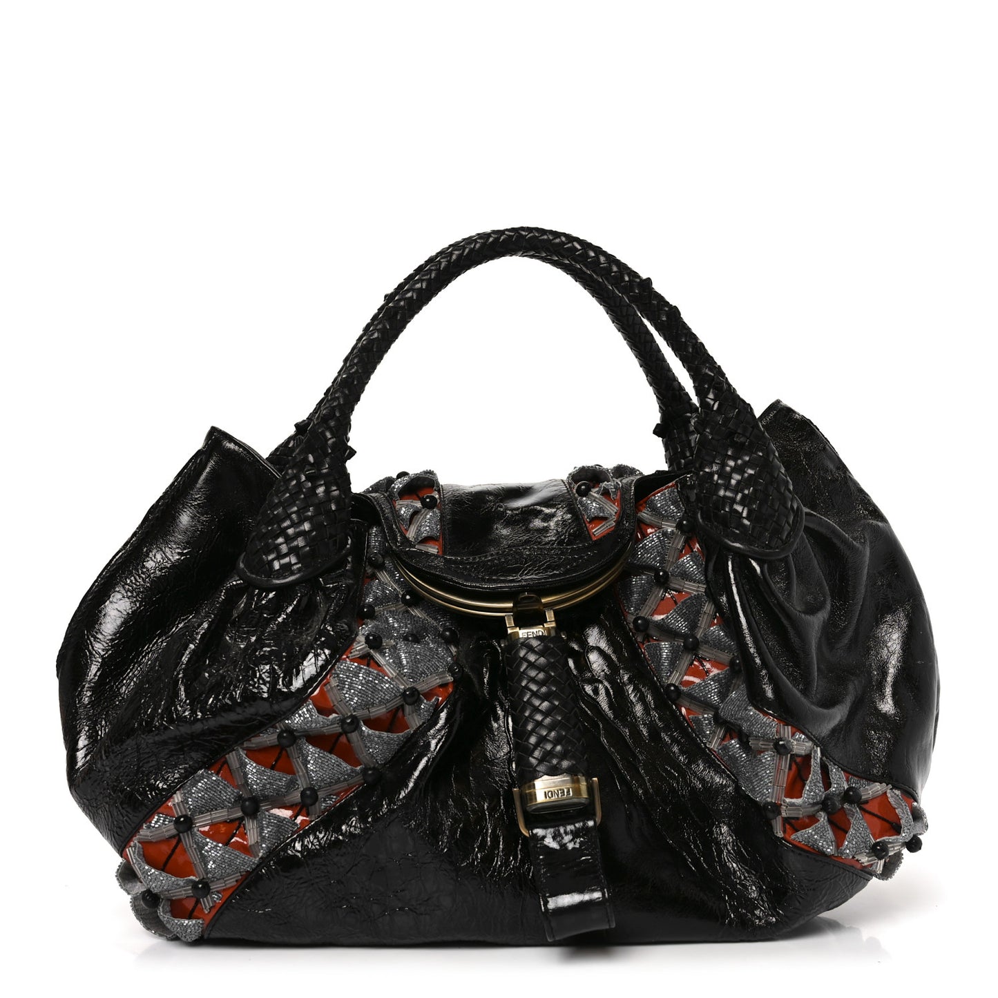 Crinkled Lambskin Embroidered Spy Black Multicolor