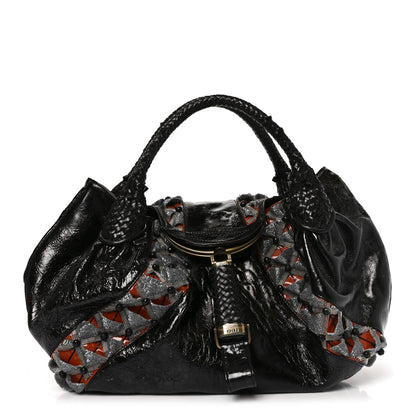 Fendi Crinkled Lambskin Embroidered Spy Black Multicolor 1 of 11