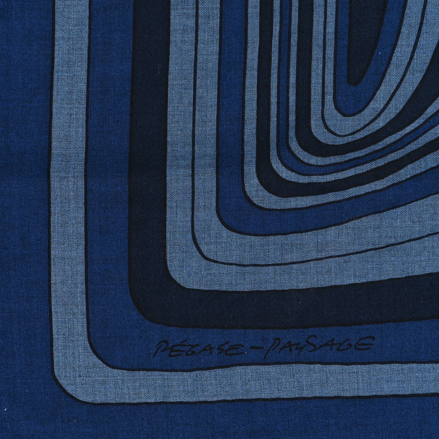 Cashmere Silk Pegase Paysage Shawl 140 Bleu Chine Marine