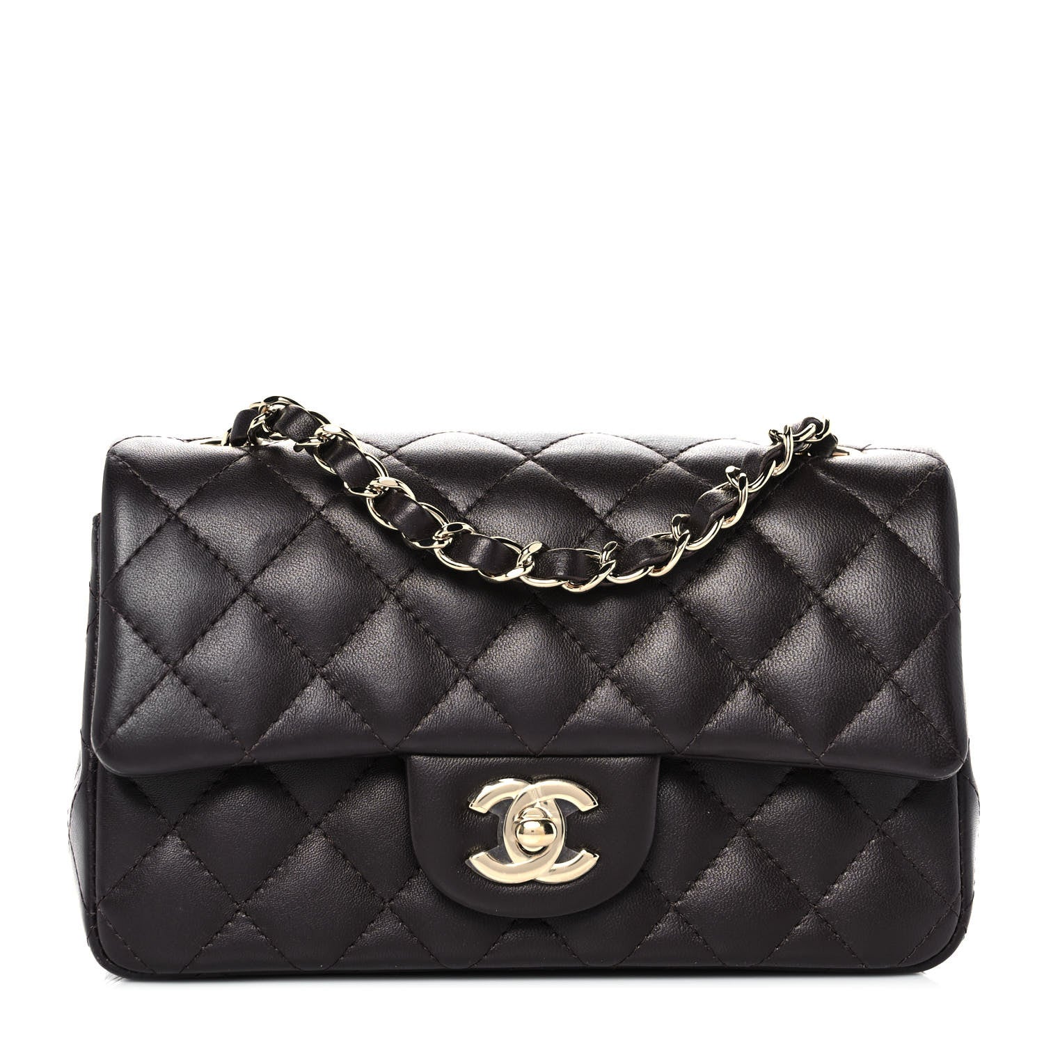 Chanel Lambskin Quilted Mini Rectangular Flap Dark Brown 1 of 8