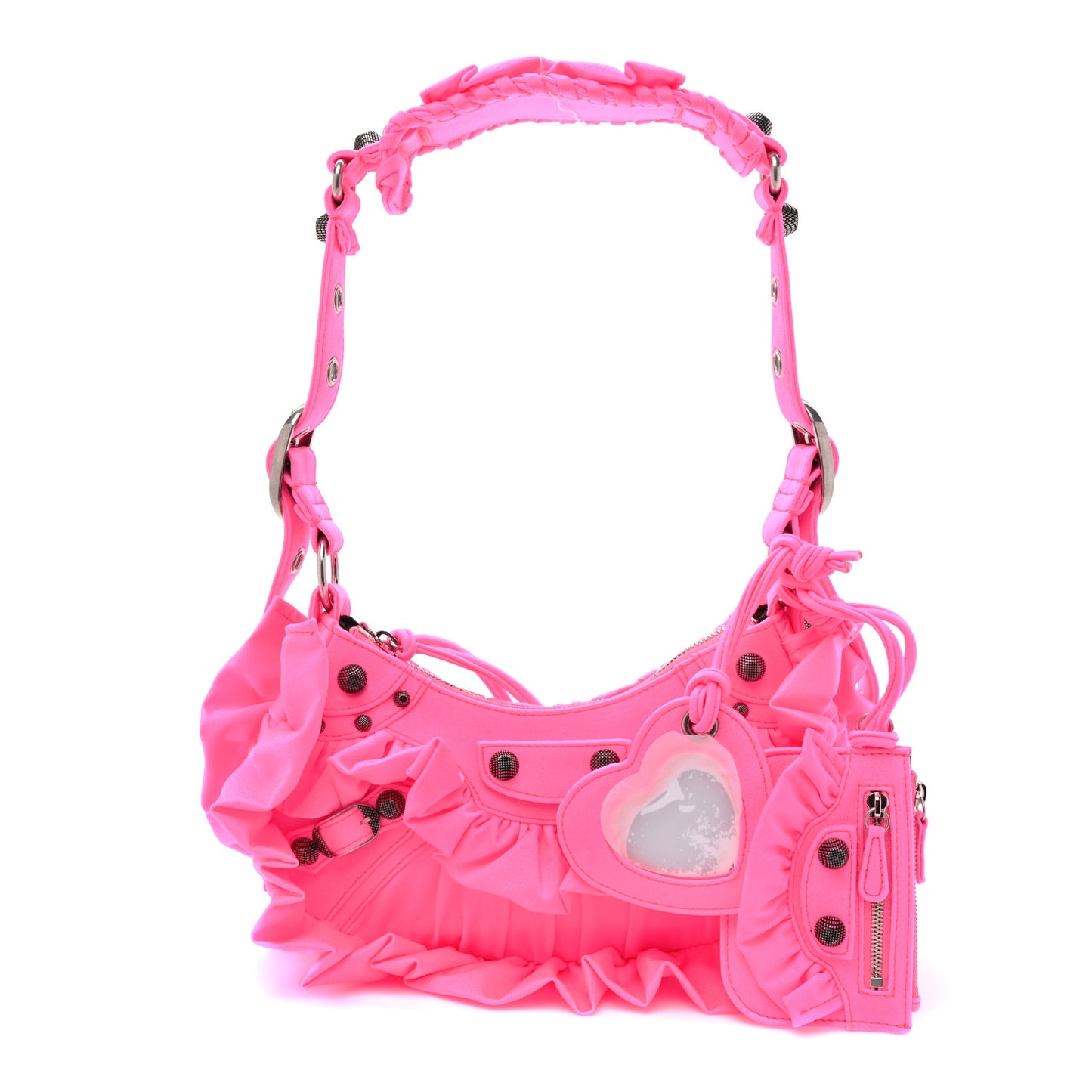 Ruffled Jersey Le Cagole Shoulder Bag XS Fluo Pink