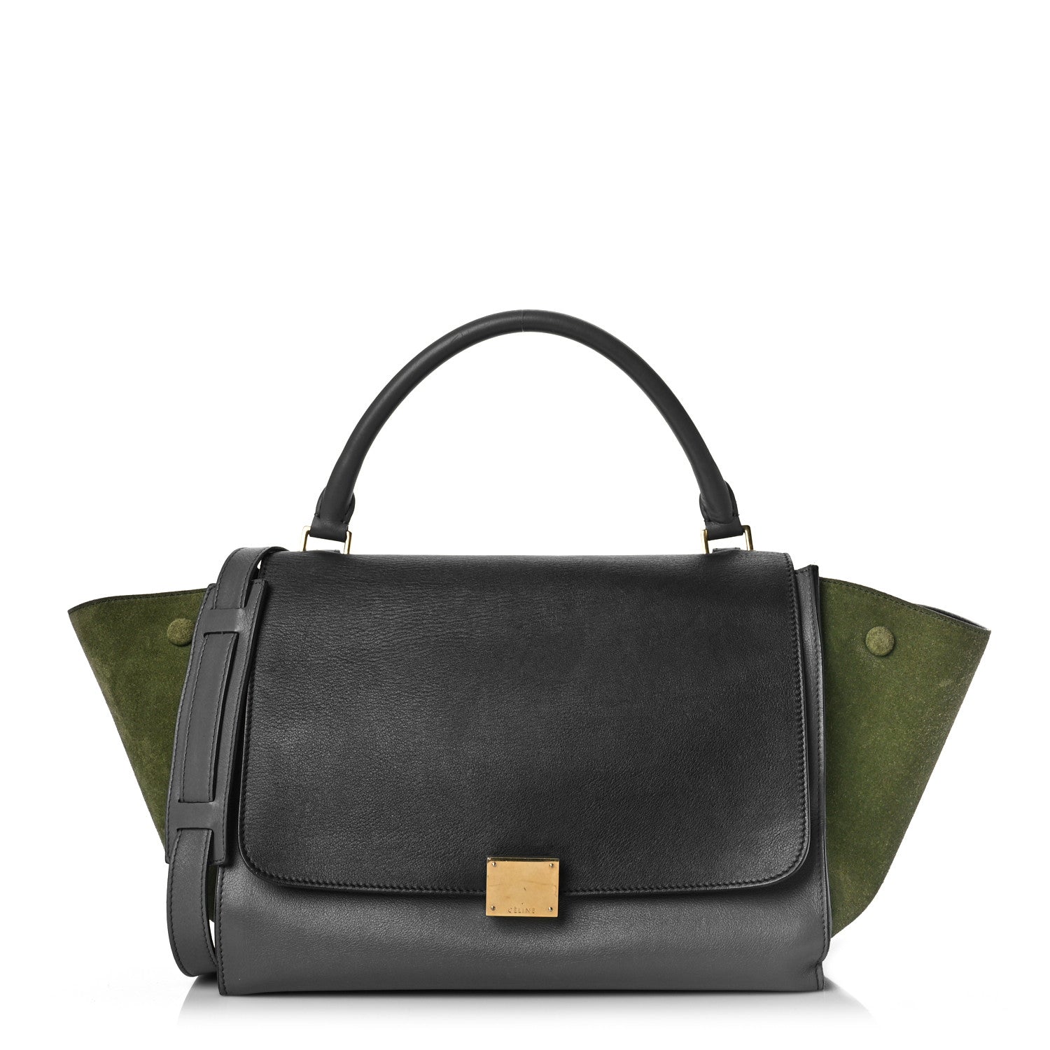 Celine Calfskin Suede Medium Tri-Color Trapeze Green 1 of 10