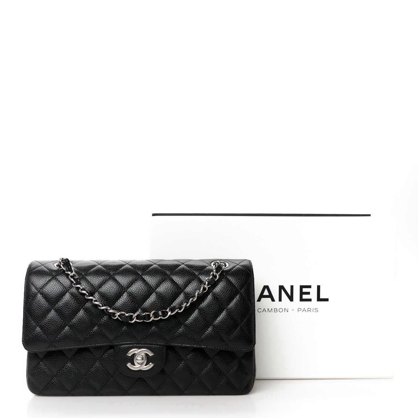 Caviar Quilted Medium Double Flap Black