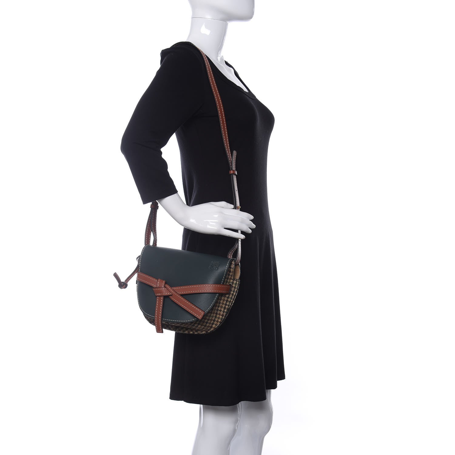 Loewe Smooth Calfskin Tweed Small Gate Crossbody Bag Dark Green Tan Multicolor 2 of 10