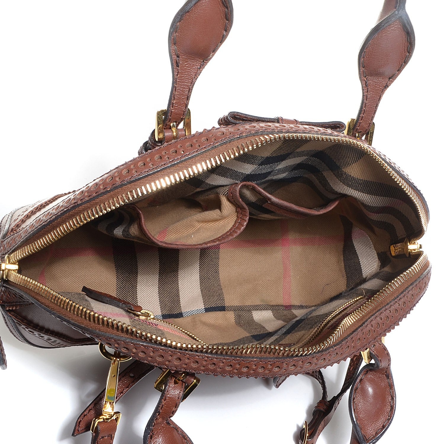 Burberry Lambskin Broguing Small Orchard Bowling Bag Dark Tan 5 of 14