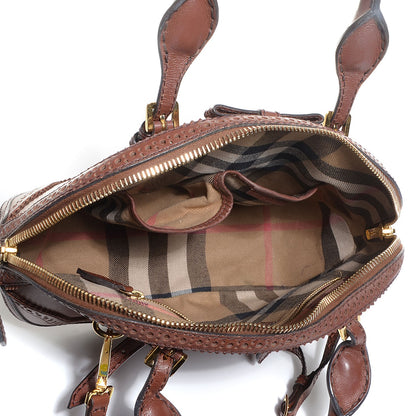 Burberry Lambskin Broguing Small Orchard Bowling Bag Dark Tan 5 of 14