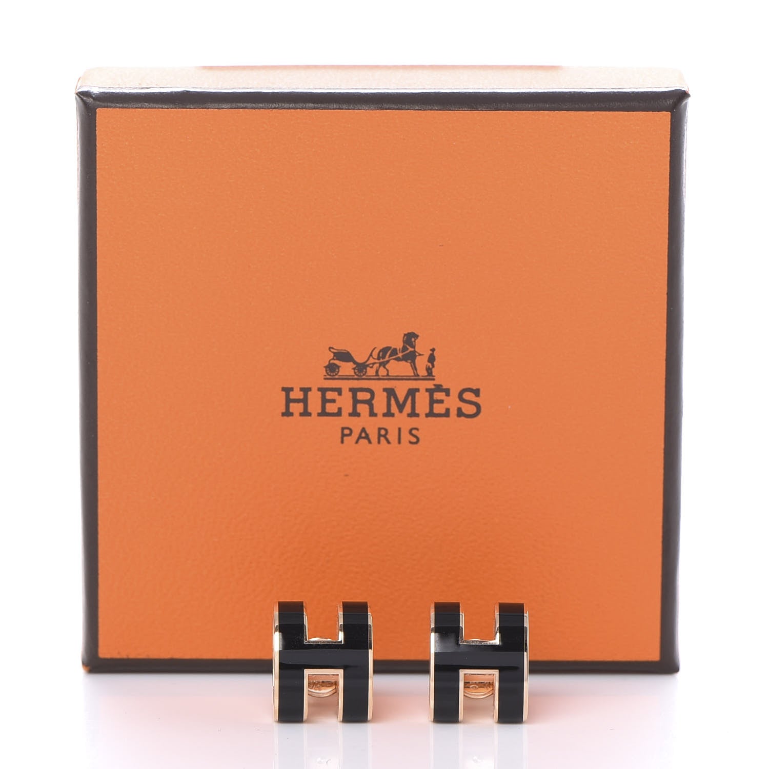 Hermes Gold Lacquered Pop H Earrings Black 6 of 6