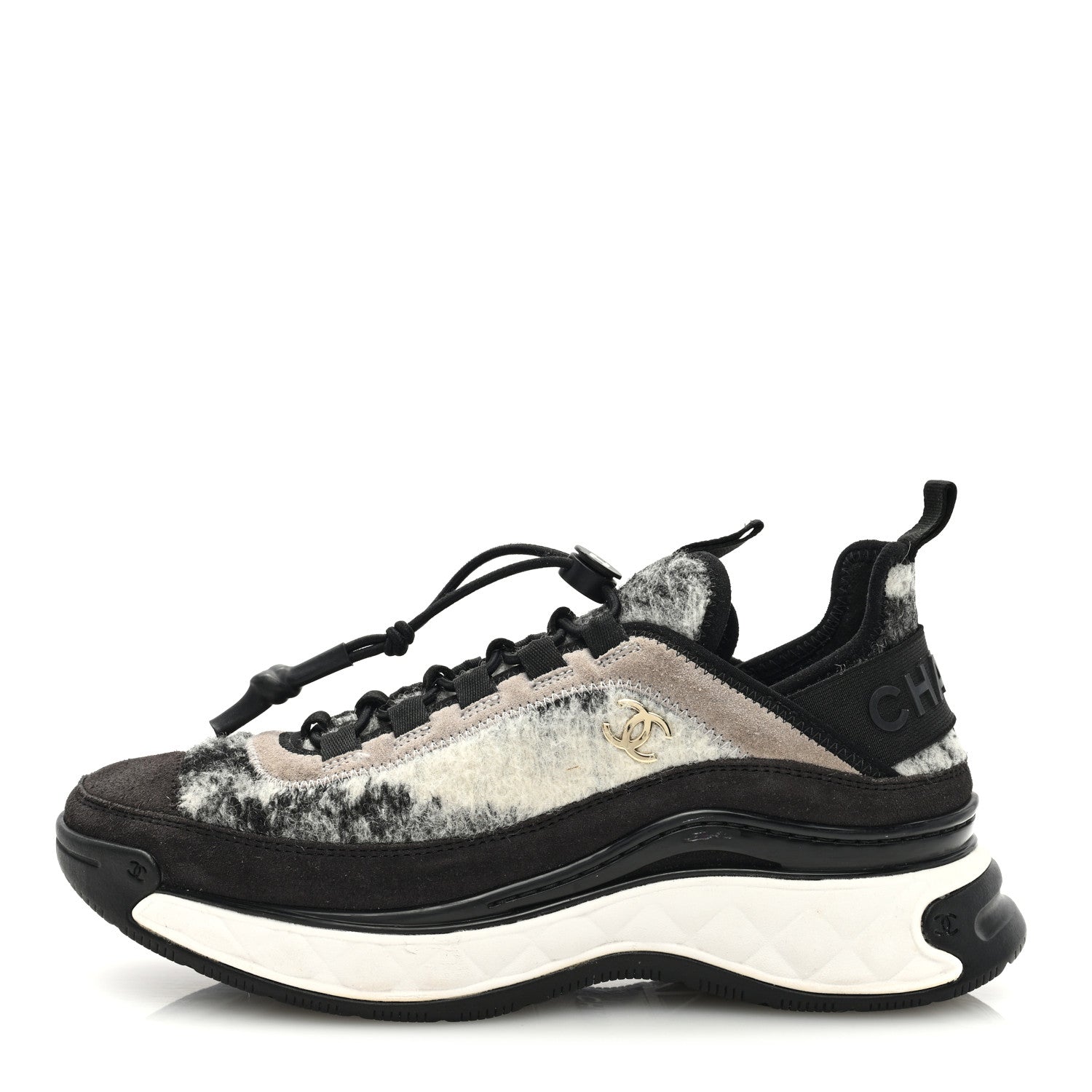 Chanel Suede Calfskin Mixed Fibers CC Sneakers 38 Grey 1 of 10