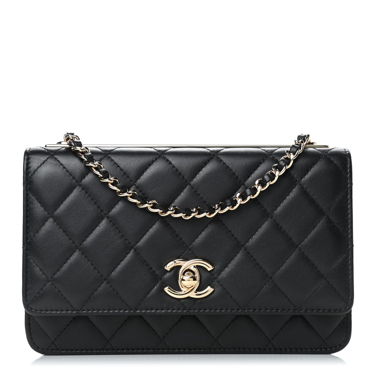 Lambskin Quilted Trendy CC Wallet On Chain WOC Black