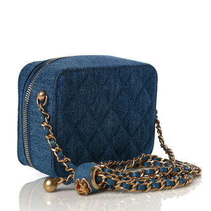 Chanel Denim Quilted CC Pearl Crush Camera Case Blue 4 of 12