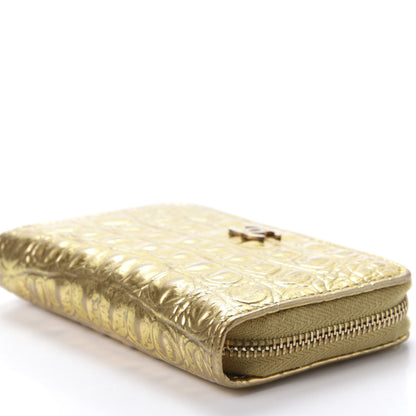 Chanel Metallic Calfskin Crocodile Embossed Cocodile Zip Coin Case Gold 7 of 10