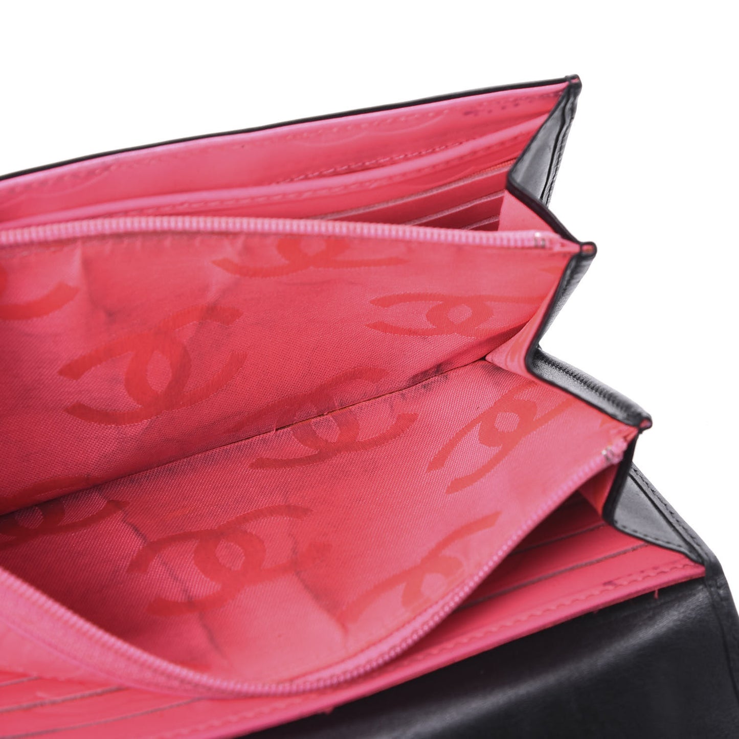 Calfskin Quilted Cambon Tri-Fold Wallet Black