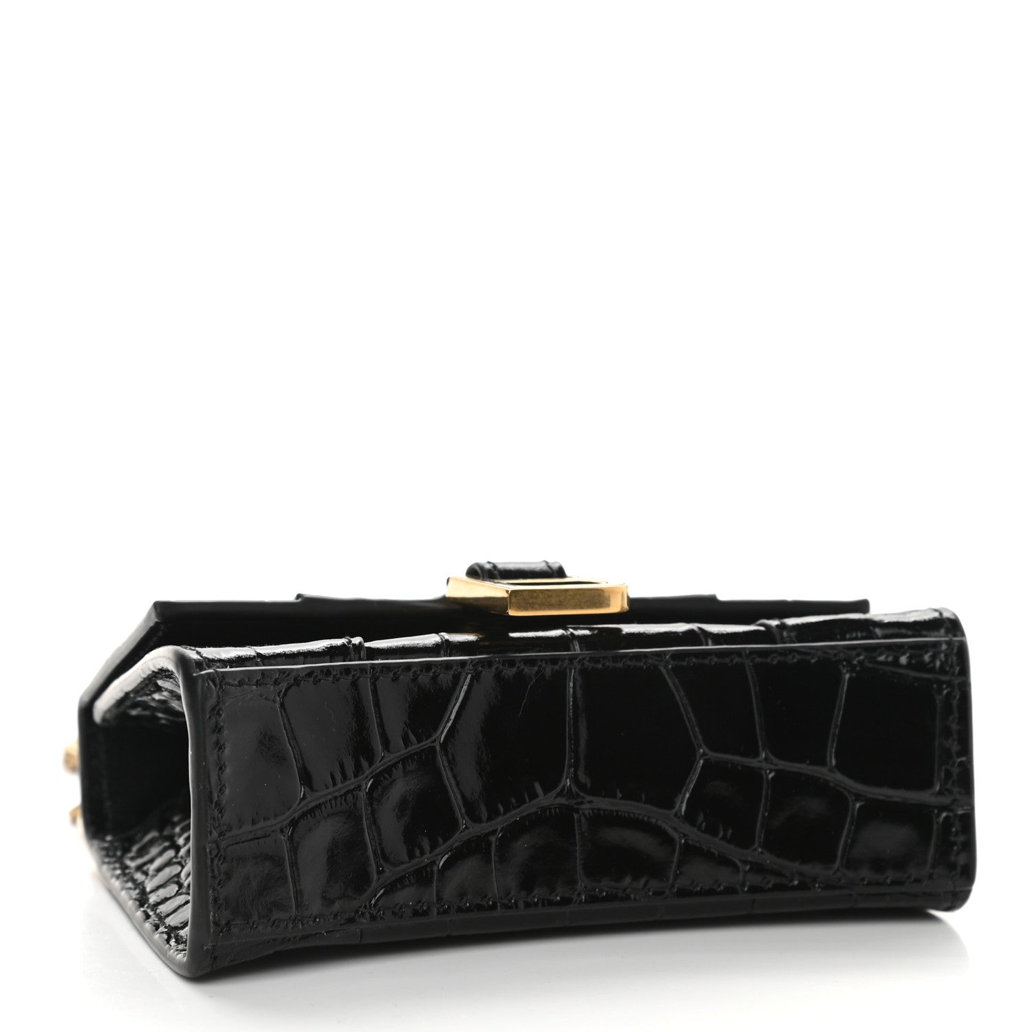 Balenciaga Shiny Calfskin Crocodile Embossed Hourglass Top Handle Bag Mini with Chain Black 4 of 8