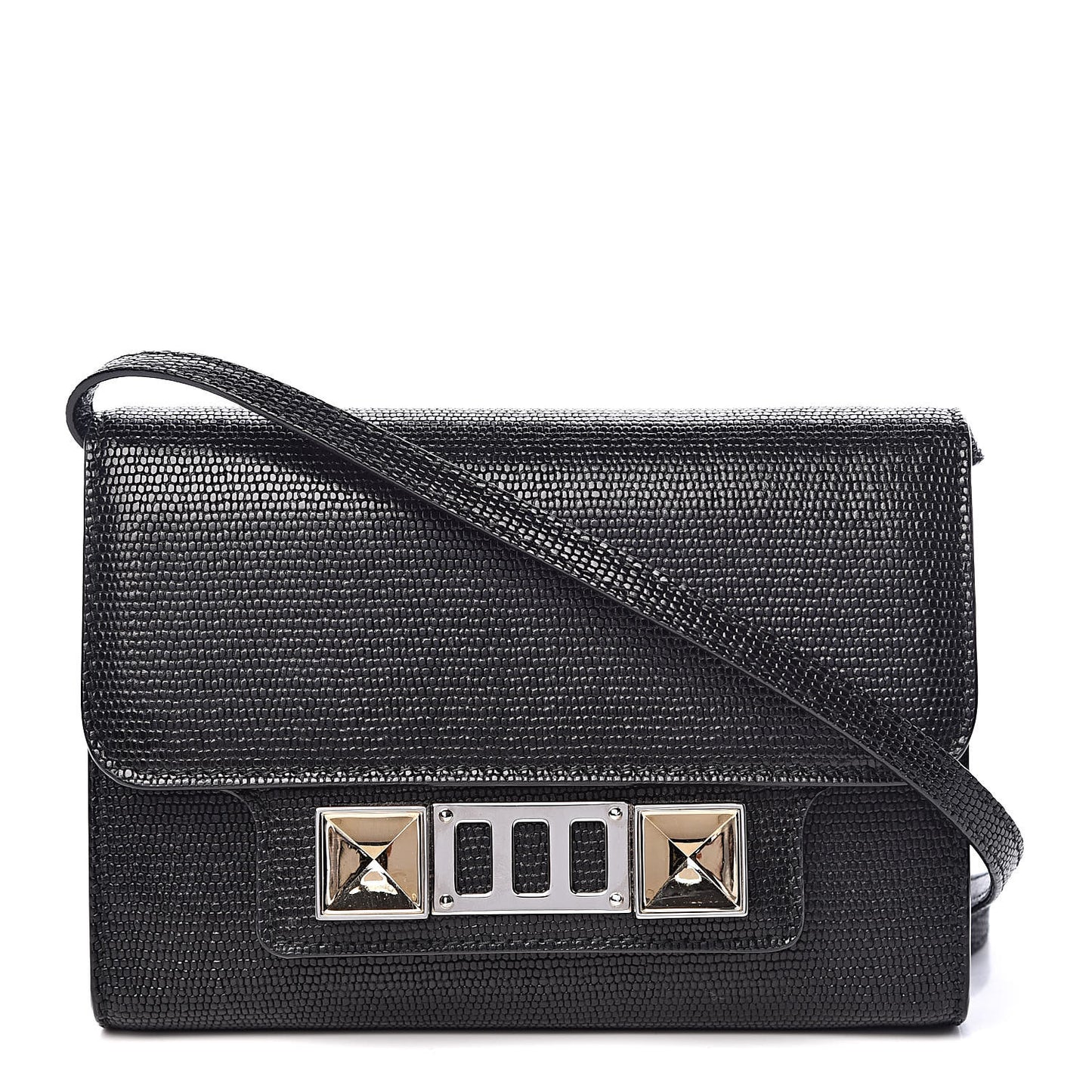 Calfskin Lizard Embossed PS11 Wallet With Strap Black