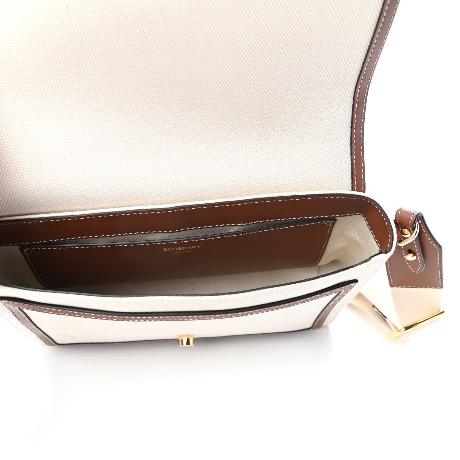 Burberry Canvas Horseferry Print Note Crossbody Bag Natural Tan Fiery Red 3 of 4