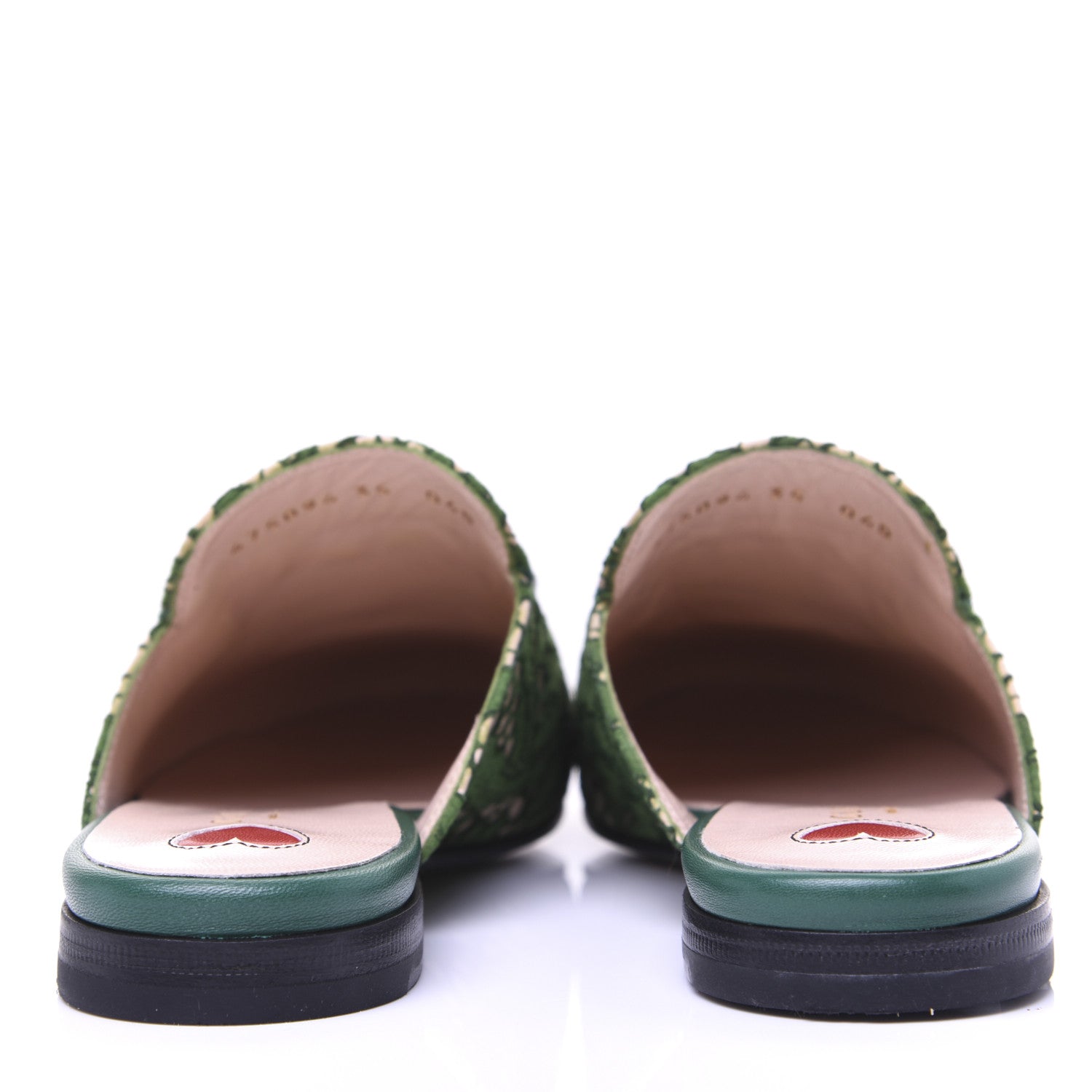 Gucci Lace Malaga Kid Womens Princetown Slippers 35 Green Grass Skin Rose 6 of 17