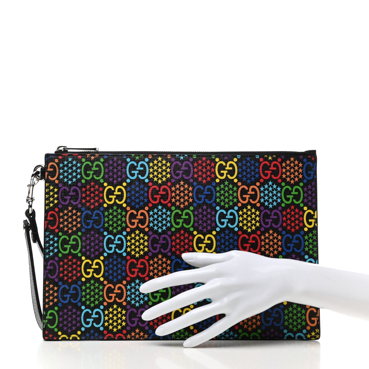 GG Supreme Monogram Psychedelic Zip Wristlet Pouch Black Multicolor