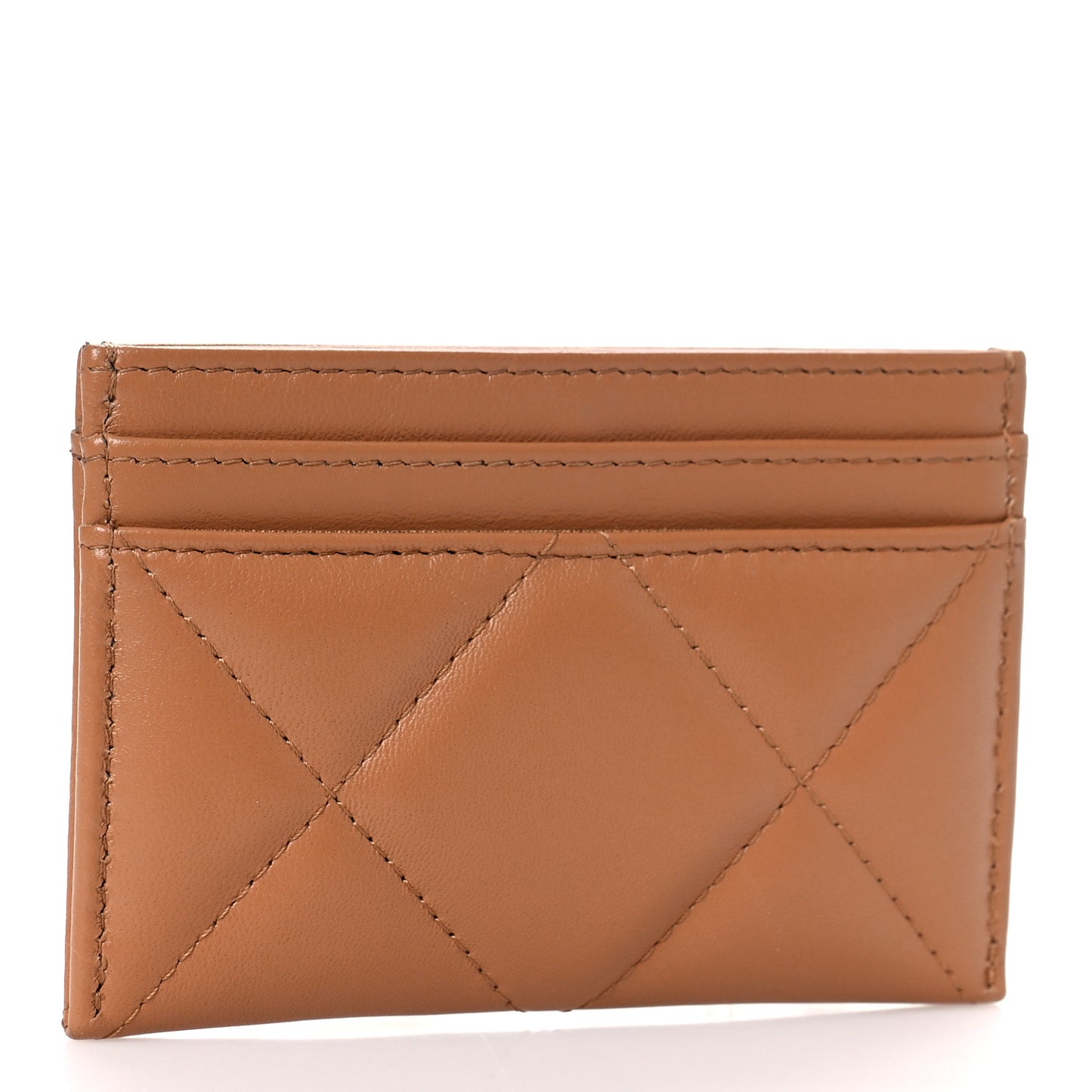 Lambskin Quilted Chanel 19 Card Holder Brown