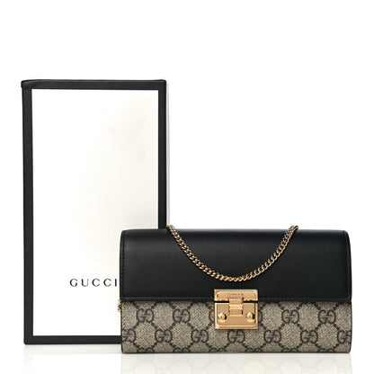 Gucci GG Supreme Monogram Moon Calfskin Padlock Continental Chain Wallet Beige Ebony Black 14 of 14