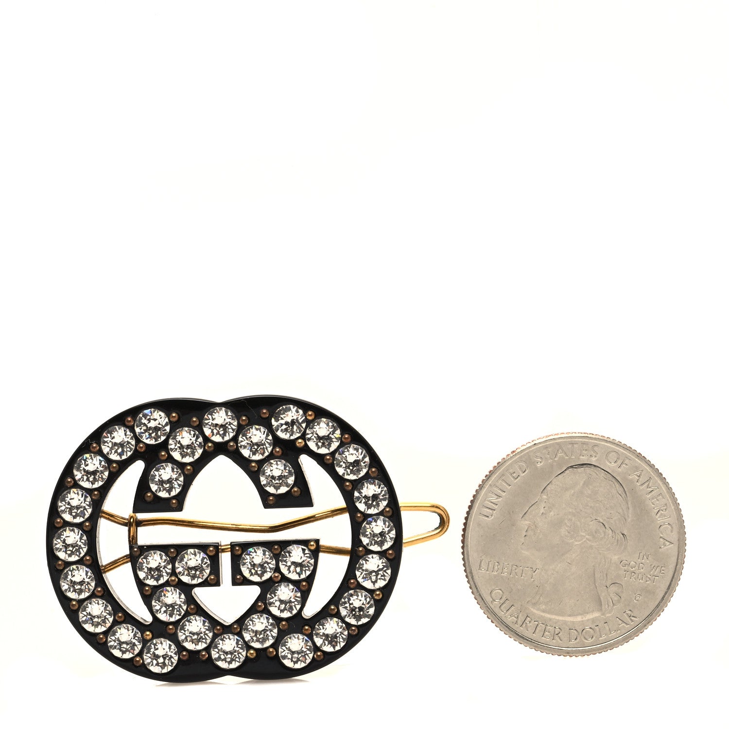 Gucci Resin Crystal Interlocking G Hair Clip Black 2 of 6