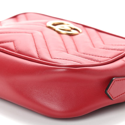 Gucci Calfskin Matelasse Mini GG Marmont Chain Shoulder Bag Hibiscus Red 8 of 8