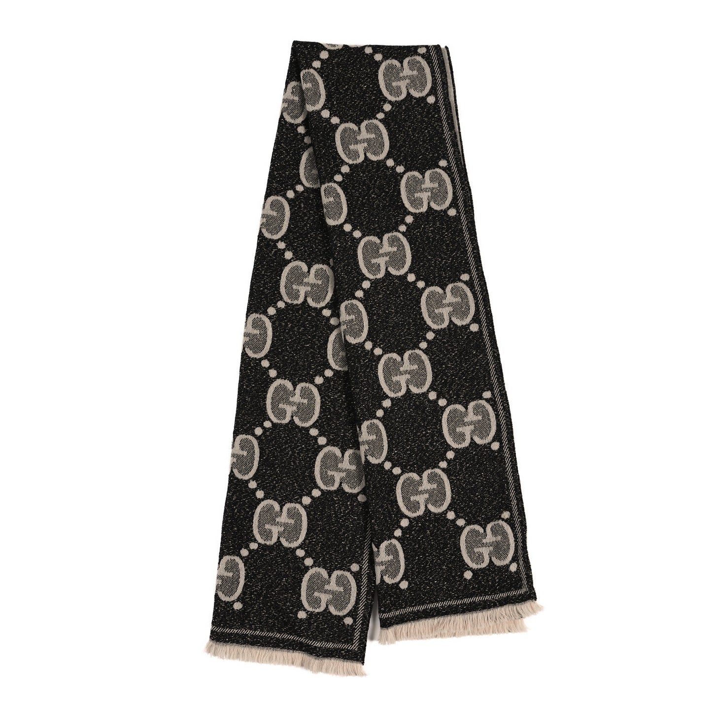 Wool Lame Jacquard Monogram Jumbo GG Lady Nest Lux Scarf Black Ivory