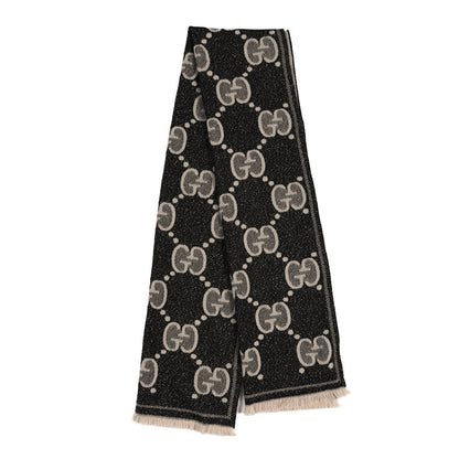 Gucci Wool Lame Jacquard Monogram Jumbo GG Lady Nest Lux Scarf Black Ivory 2 of 6