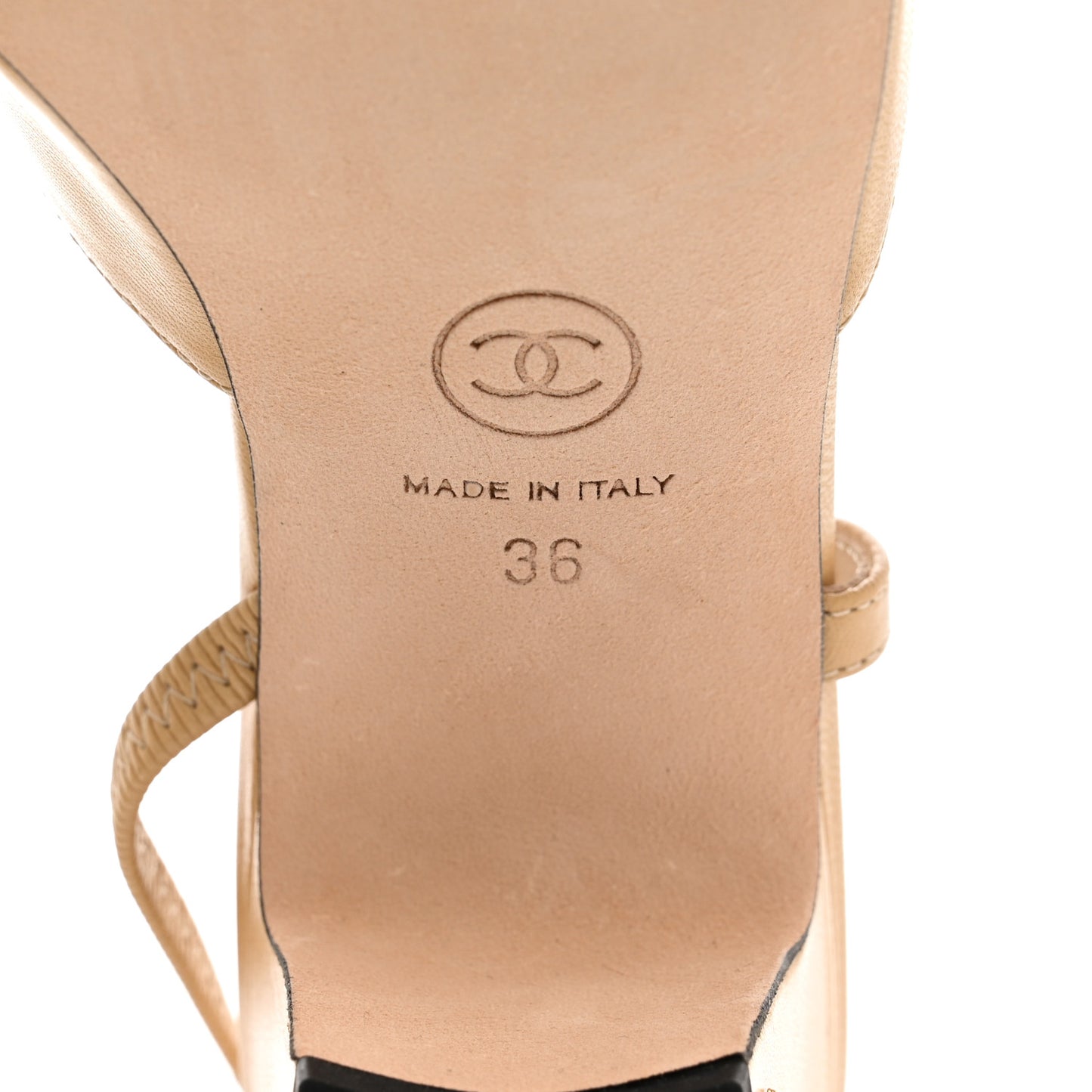 Goatskin Grosgrain Cap Toe CC Slingback Pumps 36 Beige Black
