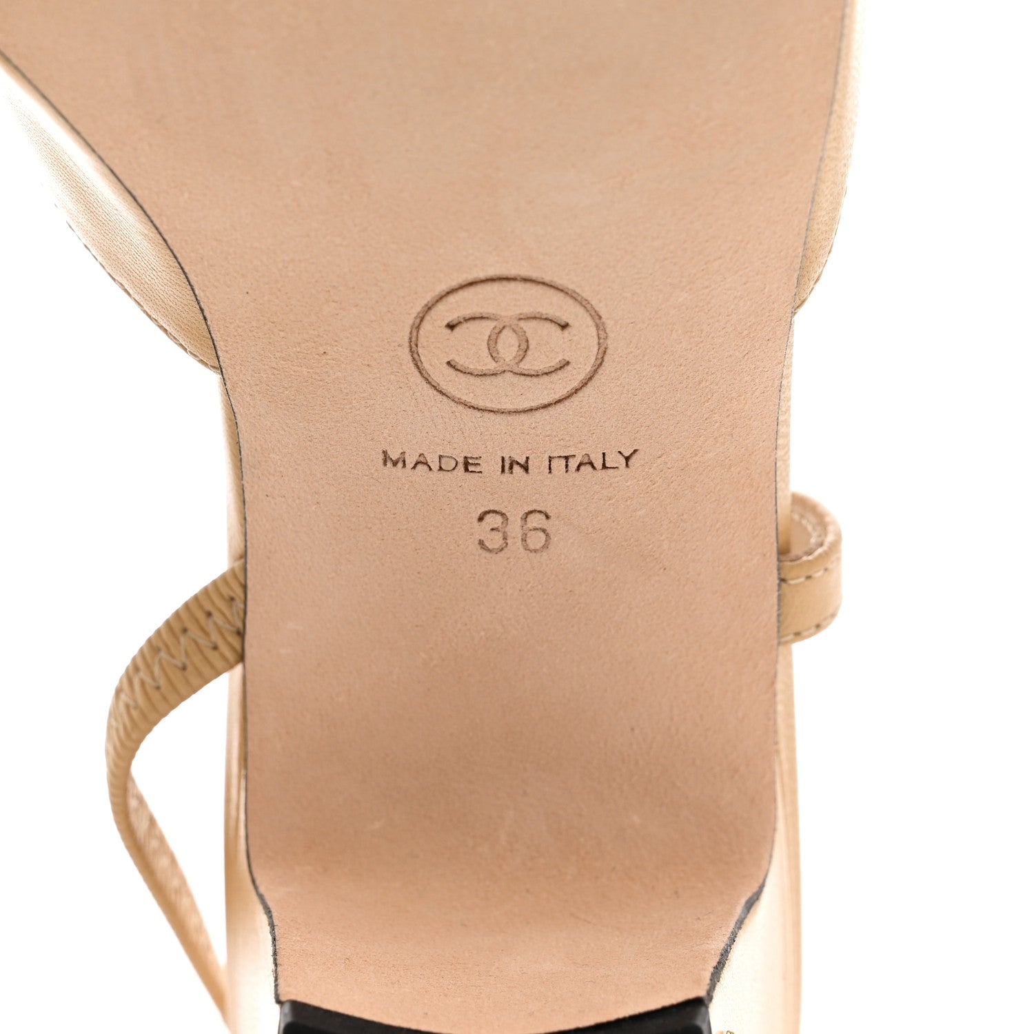 Chanel Goatskin Grosgrain Cap Toe CC Slingback Pumps 36 Beige Black 8 of 8