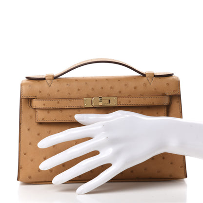 Hermes Ostrich Kelly Pochette Tabac Camel 2 of 10