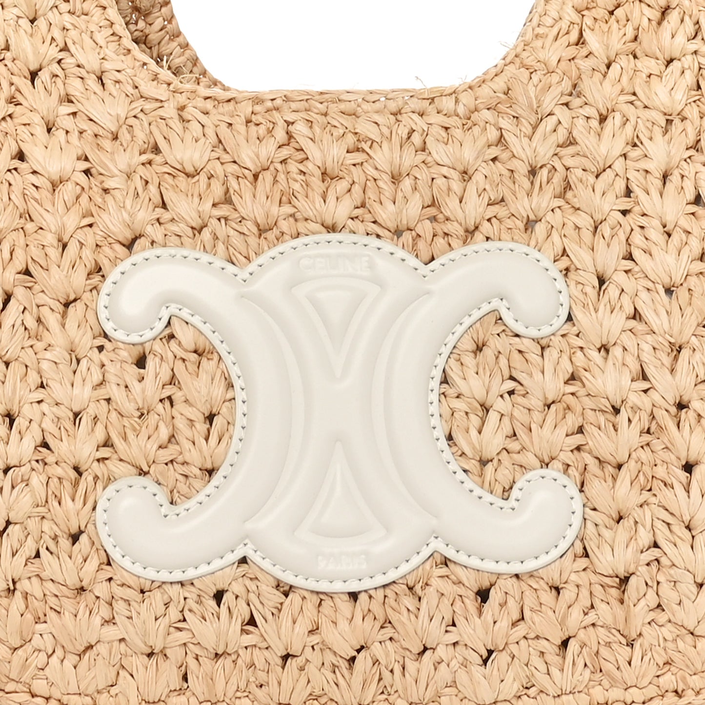 Raffia Calfskin Triomphe Panier Hobo Bag Natural White