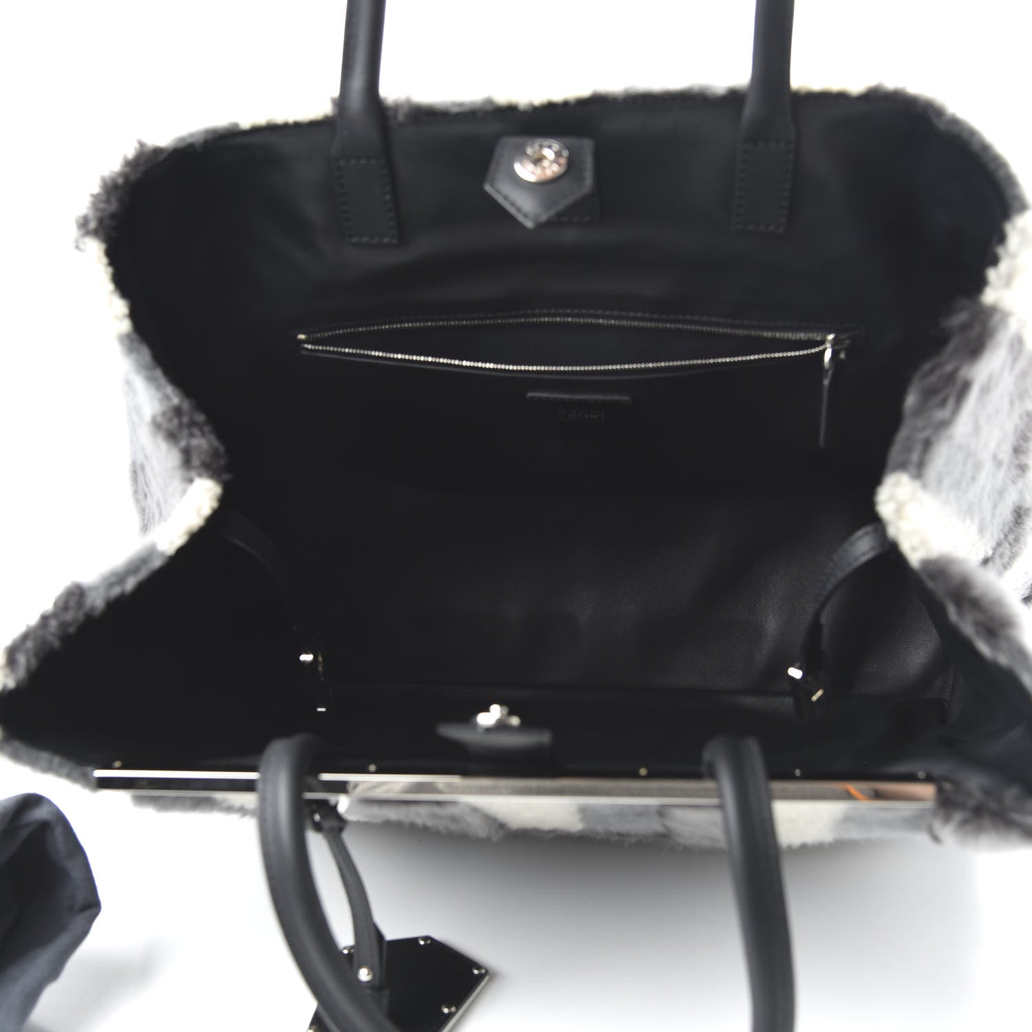 Fendi Shearling Large 2Jours Tote Light Blue Grey 5 of 11
