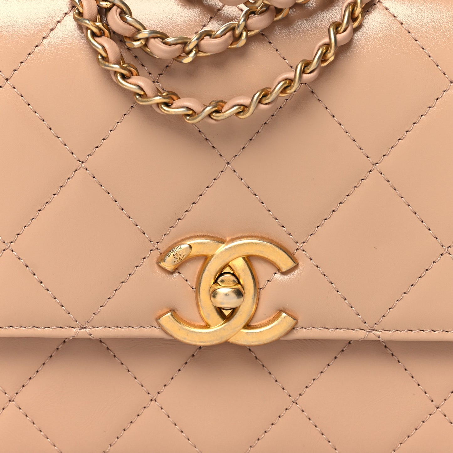 Calfskin Quilted Perfect Fit Flap Beige