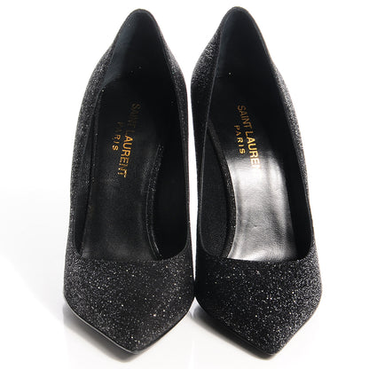 Saint Laurent Glitter Goatskin Paris 105 Pump 38 Black Silver 2 of 8