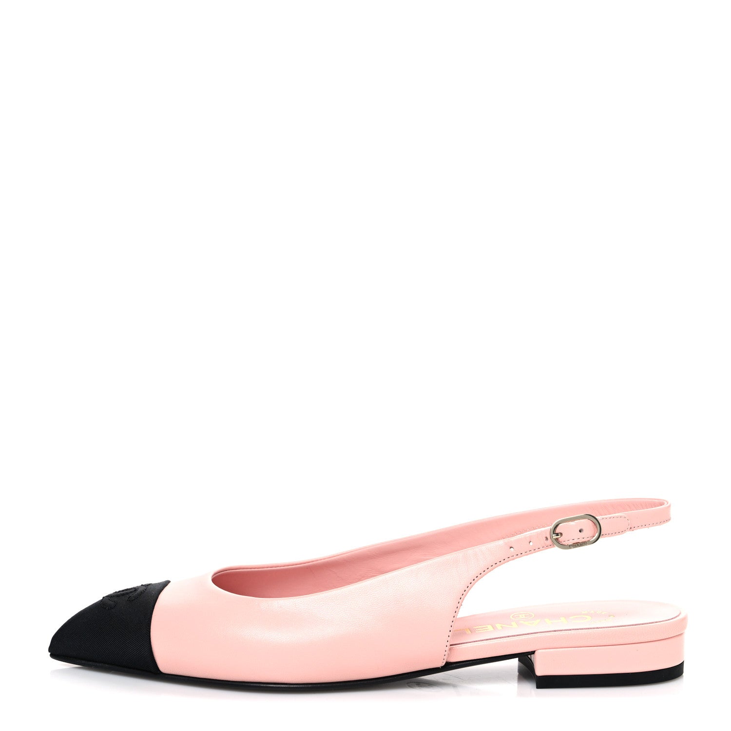 Chanel Goatskin Grosgrain Pointed Toe CC Slingback Flats 37 Pink Black 1 of 11