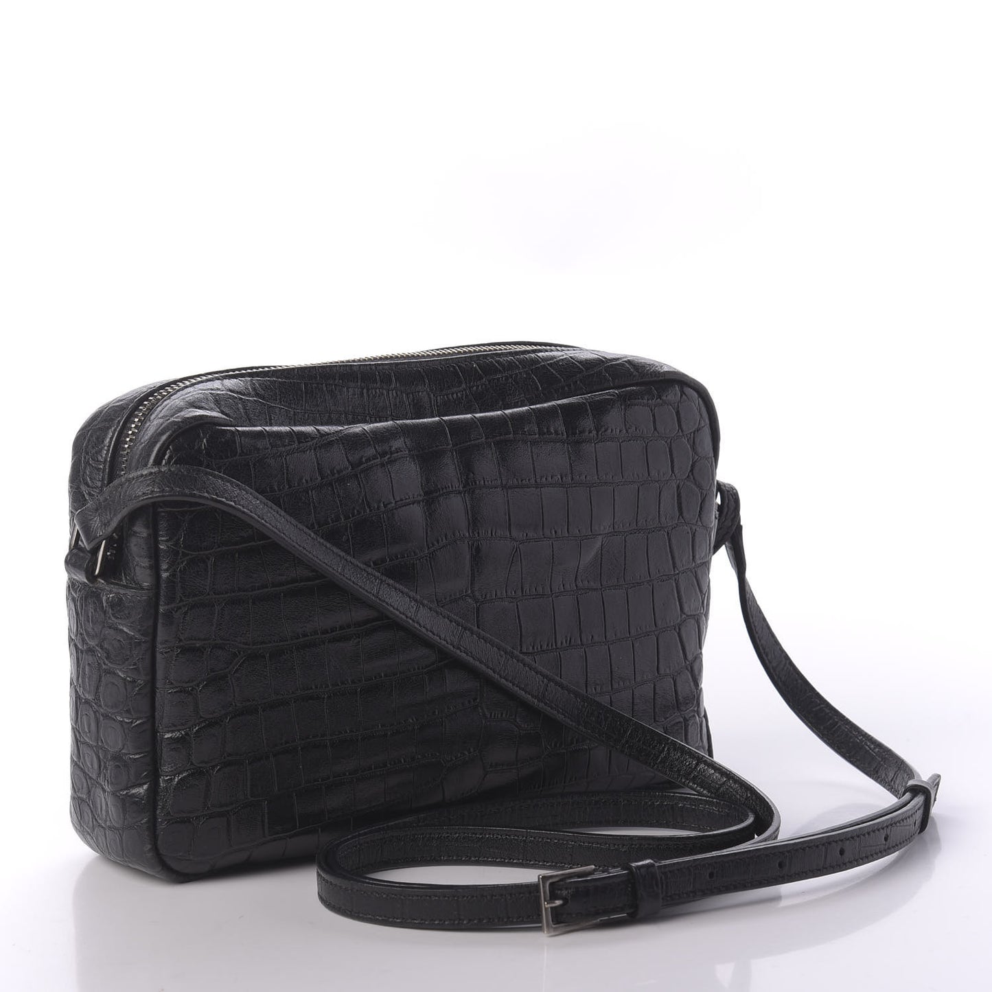 Calfskin Crocodile Embossed Monogram Lou Camera Bag Black