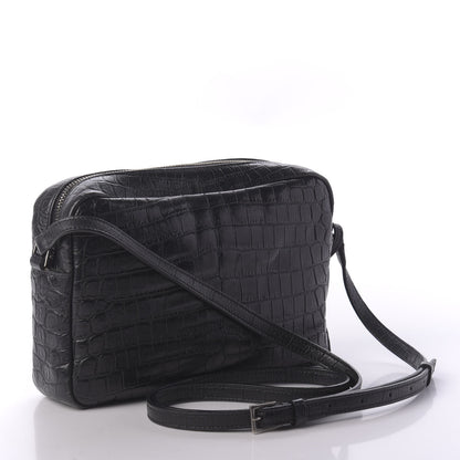 Saint Laurent Calfskin Crocodile Embossed Monogram Lou Camera Bag Black 3 of 9