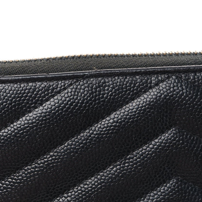 Saint Laurent Grain De Poudre Matelasse Chevron Monogram Monochrome Zip Around Wallet Black 9 of 9