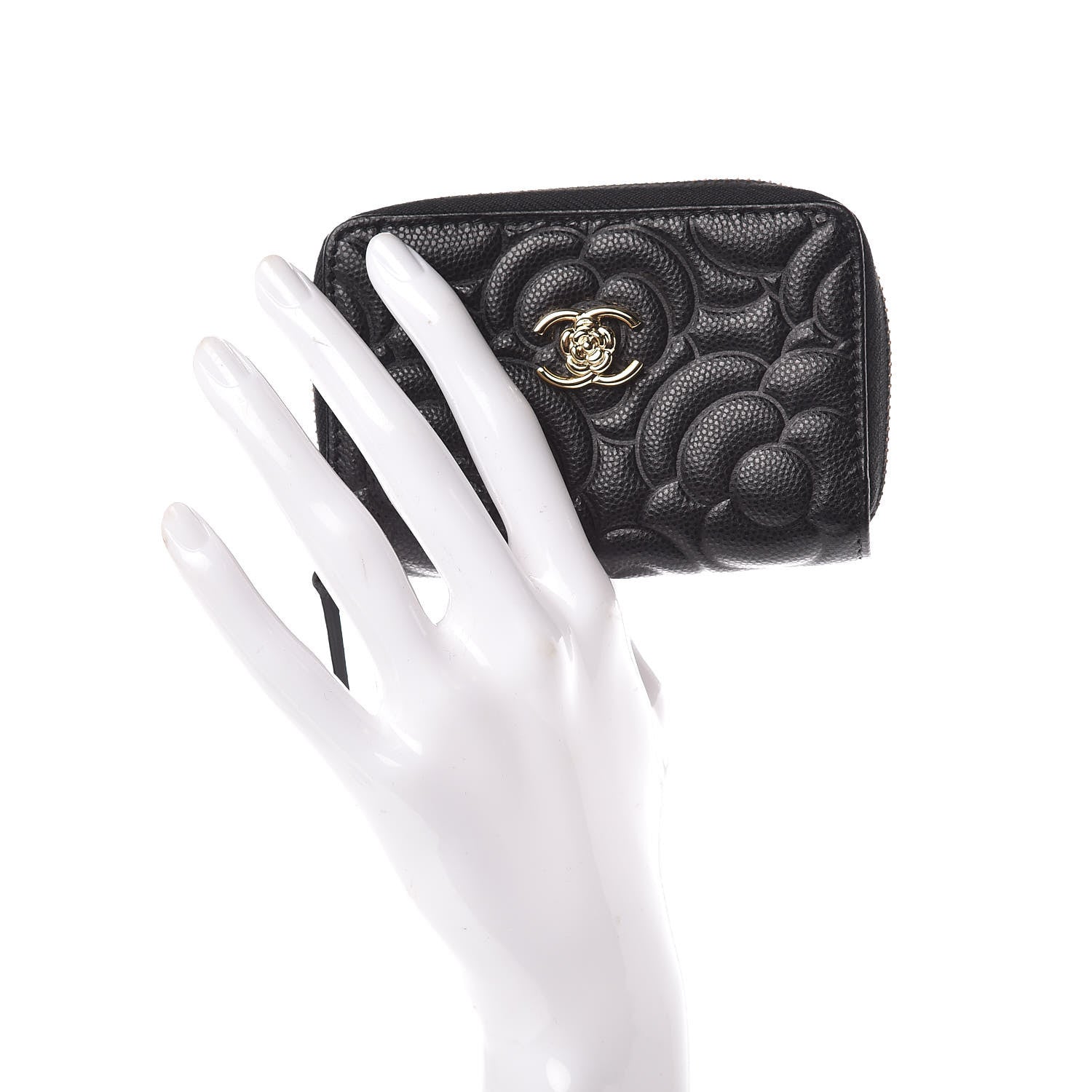 Chanel Caviar Camellia Embossed Zip Coin Purse Black 2 of 7