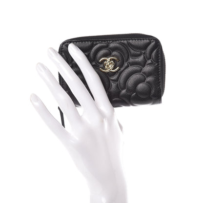 Chanel Caviar Camellia Embossed Zip Coin Purse Black 2 of 7