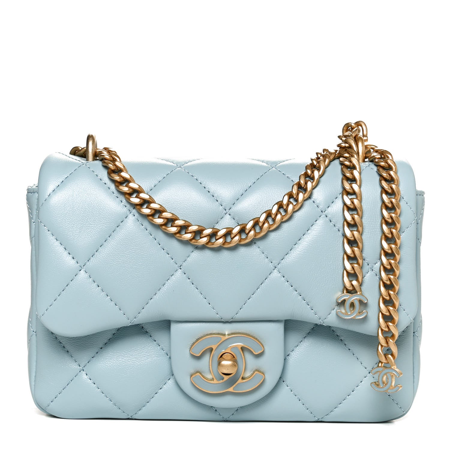 Chanel Lambskin Enamel Quilted Mini Pending CC Square Flap Light Blue 1 of 11