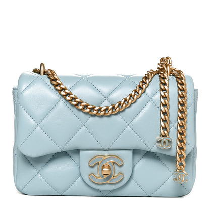 Chanel Lambskin Enamel Quilted Mini Pending CC Square Flap Light Blue 1 of 11