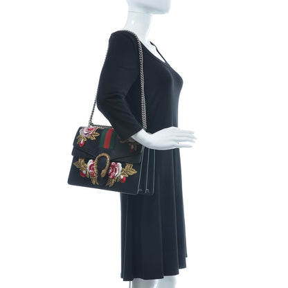 Gucci Calfskin Web Floral Embroidered Medium Dionysus Shoulder Bag Black 2 of 8