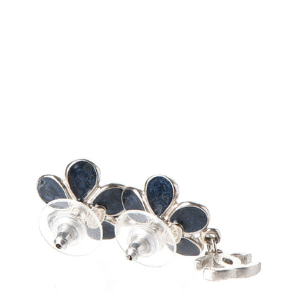 Chanel Enamel Pearl CC Flower Drop Earrings Blue Silver 4 of 5