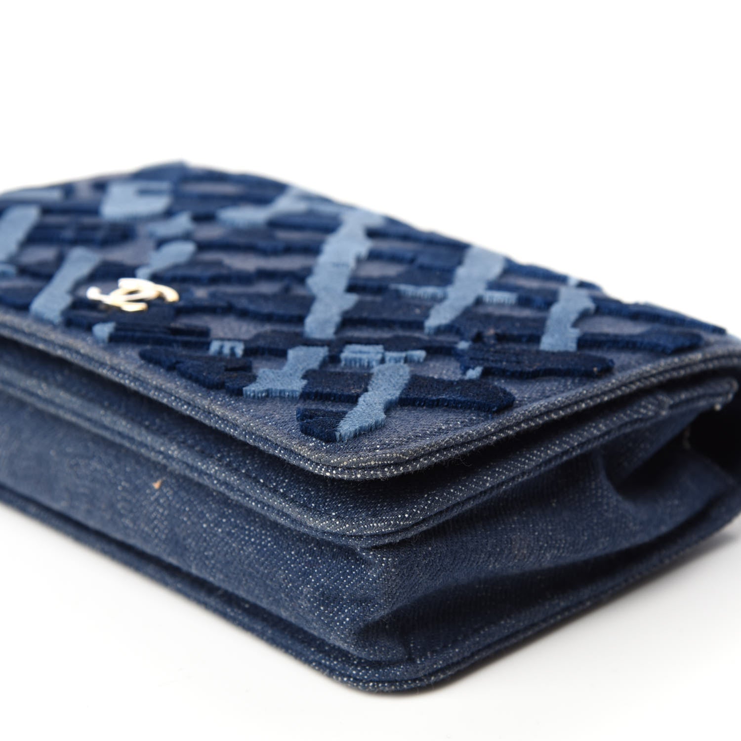 Chanel Denim Velvet Wallet On Chain WOC Blue 7 of 10