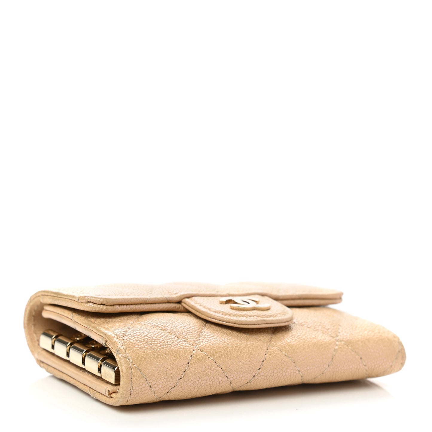 Iridescent Caviar Quilted Classic 4 Key Holder Wallet Beige
