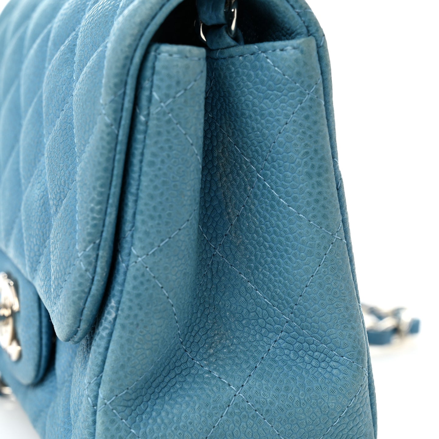 Iridescent Caviar Quilted Mini Square Flap Blue