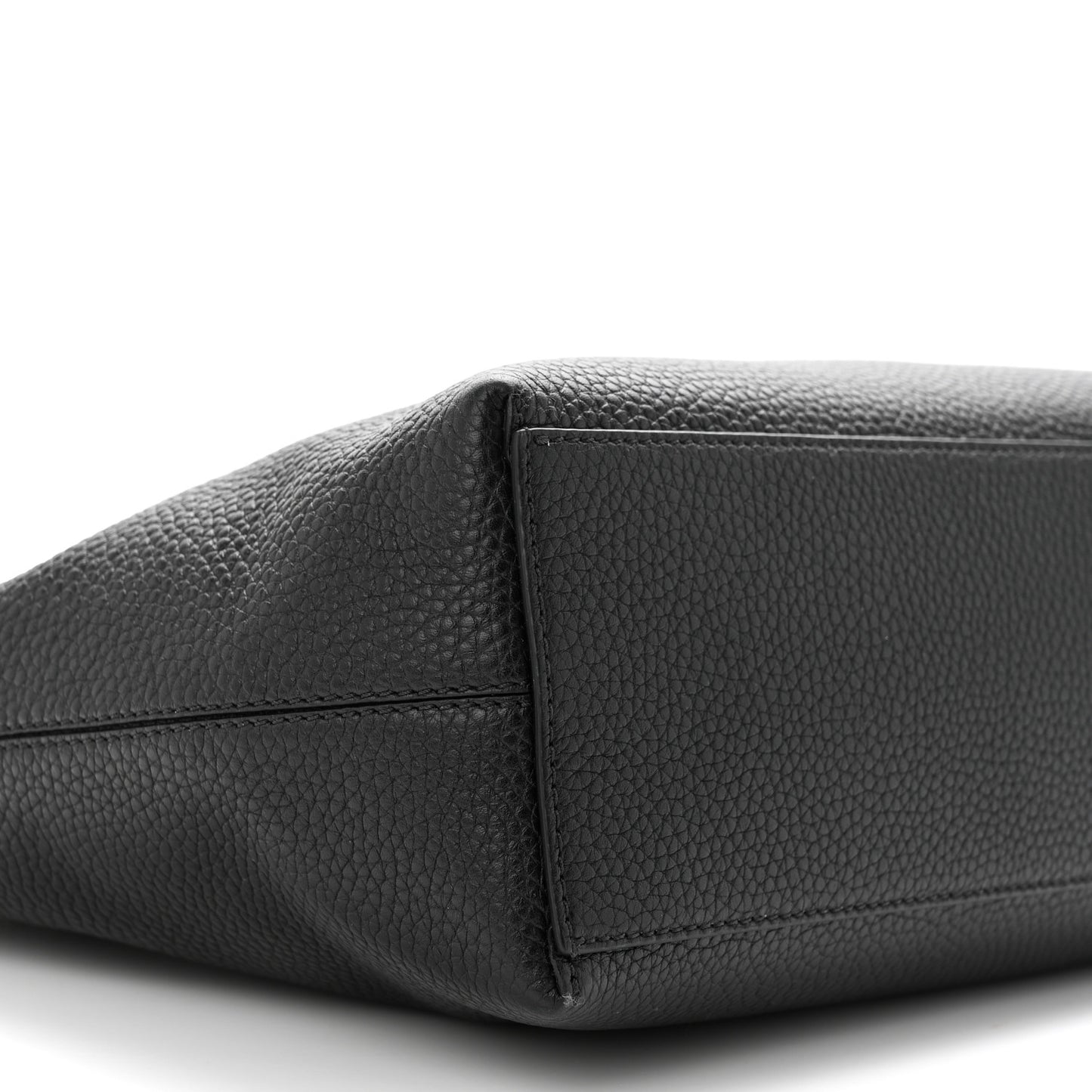 Grained Calfskin Small Rockstud Shoulder Tote Black