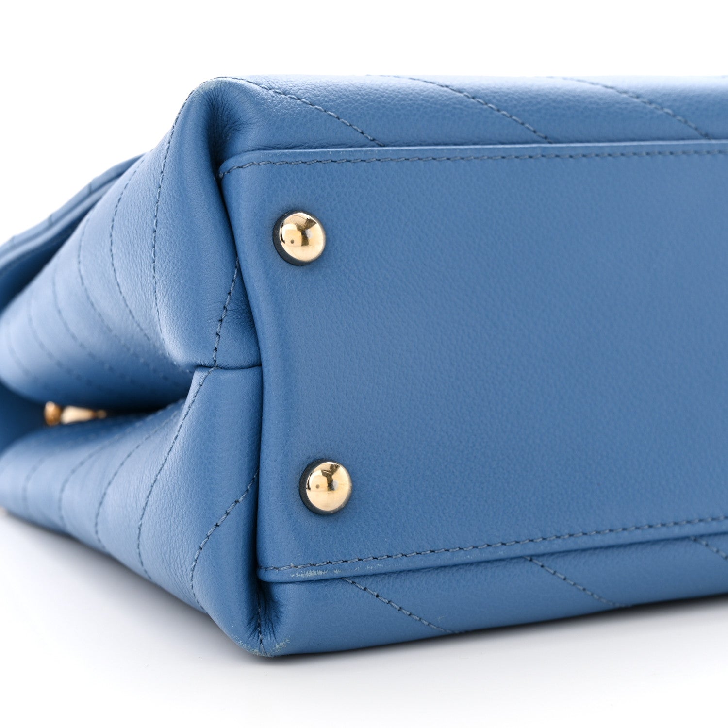 Chanel Grained Calfskin Small Chevron Chic Top Handle Flap Blue 9 of 13